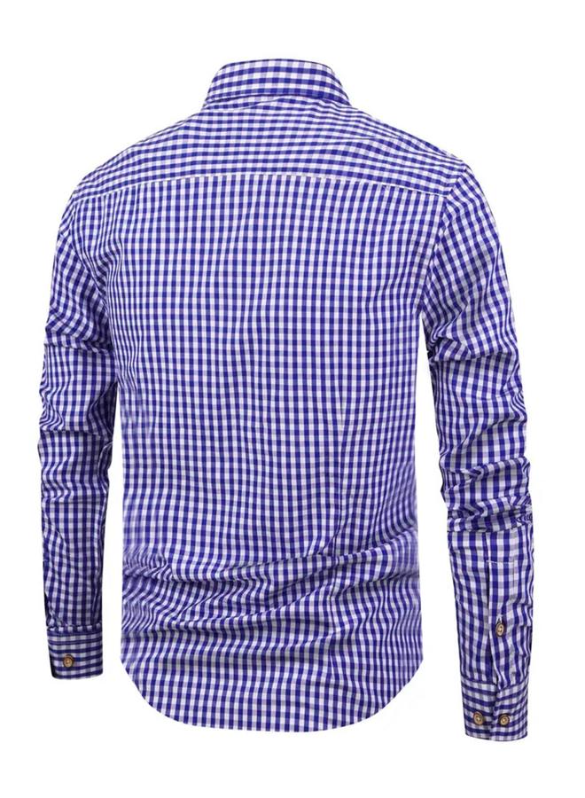 Take Two Men Blue Checked Long Sleeve Shirt - Image 2